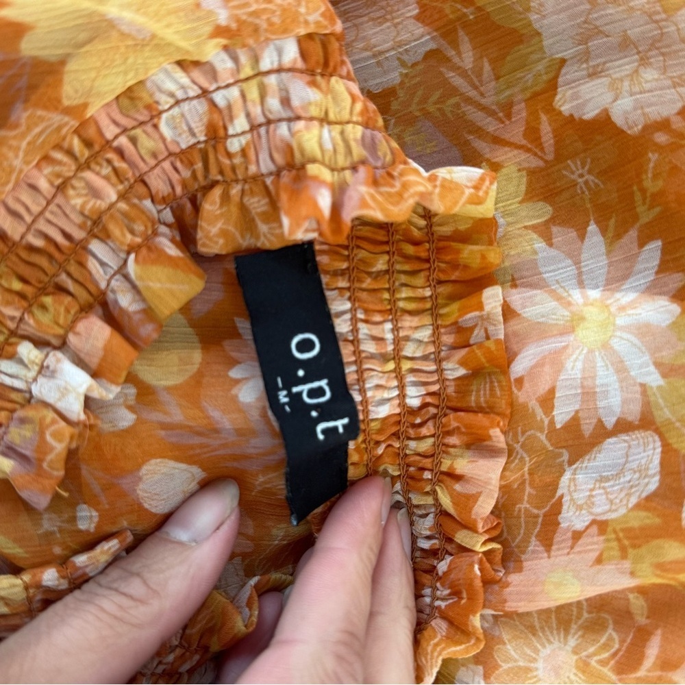 OPT Floral Sheer Orange Boho Blouse - Picture 11 of 11
